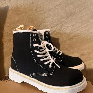 Dr. Martens Kids Black Canvas Lace-Up Boots with White Soles